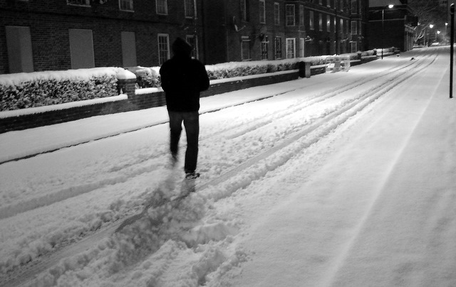 Snow in London. Midnight.